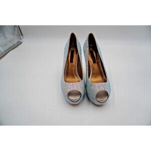 Benjamin Adams London Miami Silver Jewel Encrusted Peep Toe Platform Pumps S 6.5